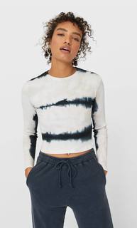 Stradivarius Укороченная Футболка С Принтом Тай-Дай Женская Коллекция Цвет Небеленого Полотна Xs