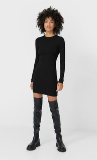Stradivarius Короткое Платье С Разрезом Женская Коллекция Черный L