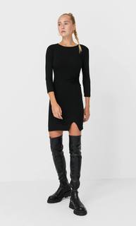 Stradivarius Короткое Платье С Разрезом Женская Коллекция Черный S