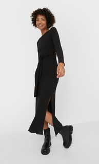 Stradivarius Платье Миди С Разрезом Сзади Женская Коллекция Черный L