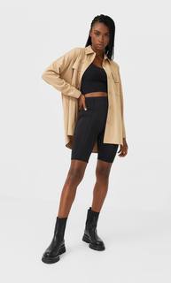 Stradivarius Трикотажная Куртка Рубашечного Кроя Женская Коллекция Цвет Камня Xs