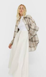 Stradivarius Юбка Миди Из Искусственной Кожи Женская Коллекция Ванильный Xs