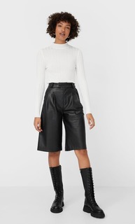 Stradivarius Свитер С Рифленым Узором, Высоким Горлом И Длинными Рукавами Женская Коллекция Цвет Небеленого Полотна L