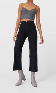 Stradivarius Бесшовные Брюки-Кюлоты Из Твила Женская Коллекция Черный 40