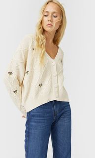 Stradivarius Кардиган С Вышивкой Женская Коллекция Ванильный S