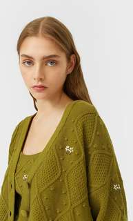 Stradivarius Кардиган С Вышивкой Женская Коллекция Хаки M