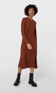 Stradivarius Длинное Трикотажное Платье Женская Коллекция Цвет Темной Верблюжьей Шерсти Xs