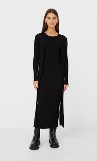 Stradivarius Длинное Трикотажное Платье Женская Коллекция Черный S