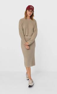 Stradivarius Свитер Оверсайз Женская Коллекция Цвет Камня S