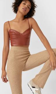 Stradivarius Брюки Клеш Из Трикотажа Женская Коллекция Пестро-Бежевый M