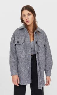 Stradivarius Куртка Рубашечного Кроя Из Букле Женская Коллекция Темно-Серый S