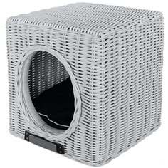 Домик для кошек и собак Happy House RATTAN квадратный плетеный, белый, 41x41x46см