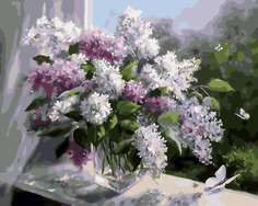 Картина по номерам Paintboy GX 29496 Бабочки у букета сирени 40*50