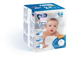 Подгузники AURA BABY 2/S (3-6 кг), 16 шт.