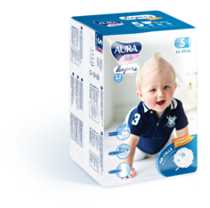 Подгузники AURA BABY 5/XL (11-25 кг), 12 шт.