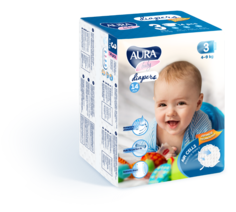 Подгузники AURA BABY 3/M (4-9 кг), 14 шт.