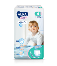 Подгузники-трусики AURA BABY 4/L (9-14 кг), 43 шт.