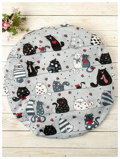 Простыня AmaroBaby на резинке Котики круглая серая, бязь 75х75х12 см