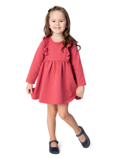 Платье с длинным рукавом Веселый малыш Горошек с рюшами, терракотовый, р. 110