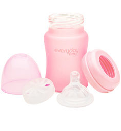 Бутылочка стеклянная Everyday Baby светло-розовая с защитным силиконовым покрытием, 150 мл