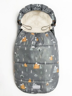 Конверт зимний меховой AMAROBABY Snowy Travel Горы, серый, 105 см