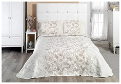 Покрывало стеганое жаккард с наволочками Karna Jardin 240x260 кремовый