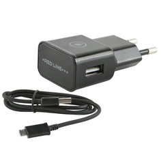 Сетевое зарядное устройство Red Line 1 USB , 1A + MicroUSB, Black