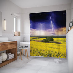 Штора для ванной JoyArty «Грозовое небо над цветущим полем» 180x200