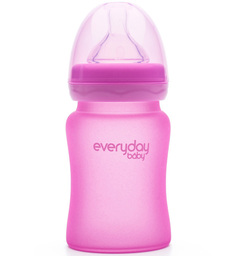 Бутылочка детская EveryDay Baby стеклянная с индикатором температуры, розовая, 150 мл