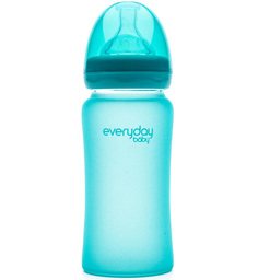 Бутылочка детская EveryDay Baby стеклянная с индикатором температуры, бирюзовая, 240 мл