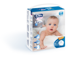 Подгузники одноразовые для детей AURA BABY 2/S (3-6 кг), 70 шт.