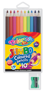 Круглые цветные карандаши "JUMBO", 10 цветов+точилка Colorino