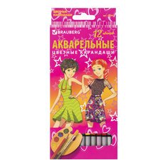 Карандаши цветные Brauberg Pretty Girls акварельные, 12 цветов
