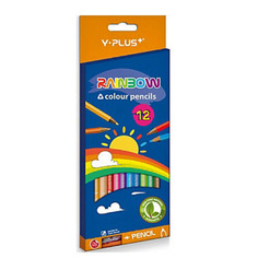 Цветные карандаши утолщенные "Rainbow", 12 цветов + точилка Y Plus