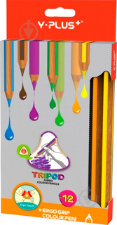 Цветные карандаши "Tripod", 12 цветов, с выемками по двум сторонам Y Plus