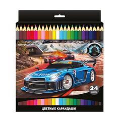 Карандаши цветные "Мир скорости", шестигранные, 24 цвета SchoolФормат