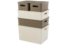 Набор корзинок с крышками Береста, слоновая кость, капучино, 3+3+7,5+7,5+14 литров, 5 штук EL Casa