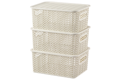 Набор корзинок с крышками Вязь, слоновая кость, 23,5x17,3x10,5 см, 3 литра, 3 штуки EL Casa