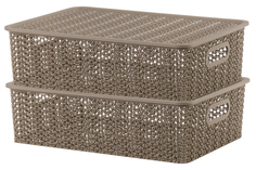 Набор корзин с крышкой Вязь, капучино, 35x24,5x10,5 см, 7,5 литра, 2 штуки EL Casa