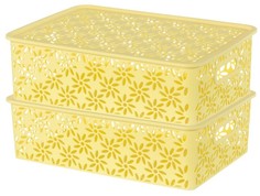 Набор корзинок с крышкой Ромашки, лимон, 35x24,5x10,5 см, 2 штуки, 7,5 литра Violet