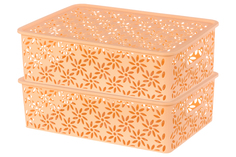 Набор корзинок с крышкой Ромашки, персик, 35x24,5x10,5 см, 2 штуки, 7,5 литра Violet