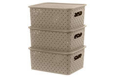 Корзинки с крышкой Береста, капучино, 23,5x17,3x10,5 см, 3 штуки, 3 литра EL Casa