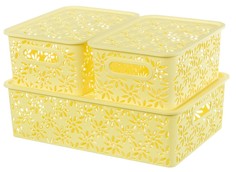 Набор корзинок с крышками Ромашки, лимон, 7,5+3+3 литров, 3 штуки Violet