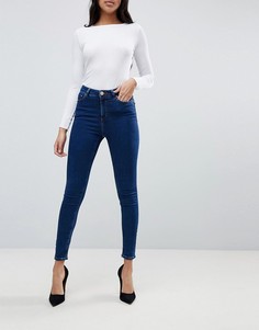 Темно-синие джинсы скинни с завышенной талией ASOS DESIGN-Синий