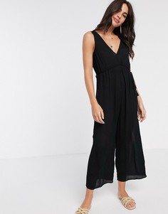 Черный широкий комбинезон с завязкой ASOS DESIGN