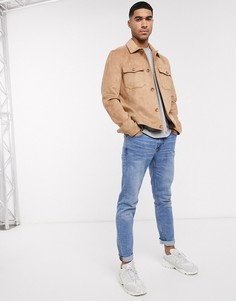 Куртка-рубашка Харрингтон из искусственной замши ASOS DESIGN-Светло-коричневый
