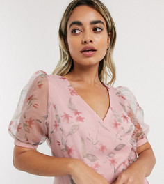 Топ из органзы с пышными рукавами и цветочным принтом Y.A.S Petite-Мульти