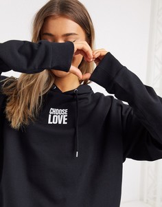 Худи в стиле унисекс из органического хлопка черного цвета Help Refugees Choose Love-Черный Asos Design