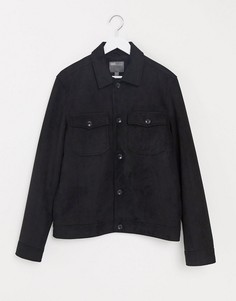 Черная куртка-рубашка Харрингтон из искусственной замши ASOS DESIGN-Черный