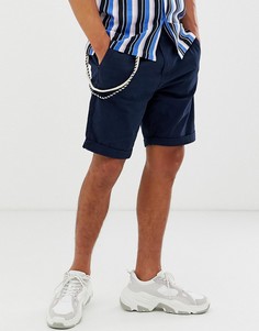 Темно-синие шорты чиносы зауженного кроя Bershka-Темно-синий